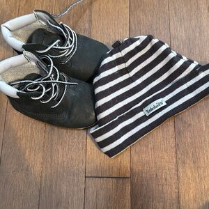 Timberland crib shoes with matching hat